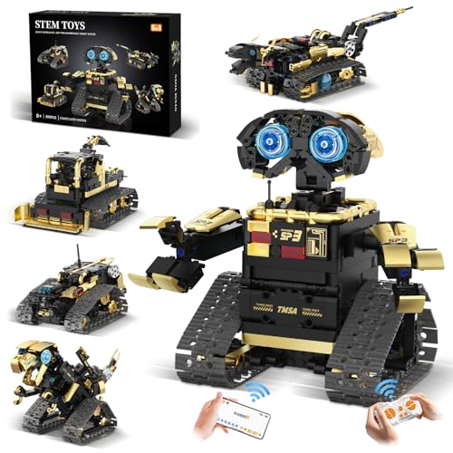 5 in 1 STEM Robot Toy Building Kit, Robot Building Kit with App & Remote Control for Kids Ages 8-14, Coding Robotics Technic Toy Bulldozer Erector for Boys Girls, 695 PCS