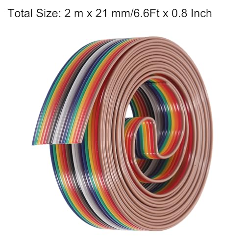 MECCANIXITY 1 Pcs 16 Pin Flat Rainbow Ribbon Cable 6.6 Ft 1.27mm Pitch Breadboard Jumper Wires for Electronic Projects - size: 6.6 Ft, style: 16P