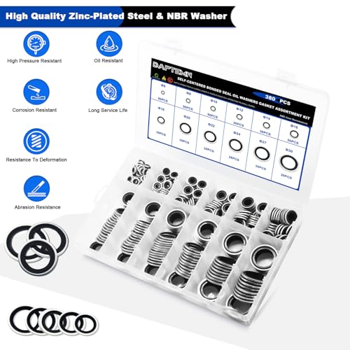 380 PCS Metric Bonded Sealing Washers -12 Sizes Crush Washers Kit - color: 380PCS Black Seal Washers