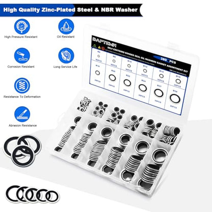 380 PCS Metric Bonded Sealing Washers -12 Sizes Crush Washers Kit - color: 380PCS Black Seal Washers