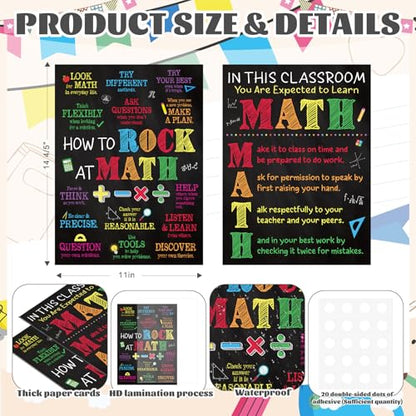 COCHIE Math Posters Set for Classroom Decorations, Back to School Math Class Rules Poster Wall Decor for Primary Elementary Middle High School Teacher Must Haves Supplies - 14 4/5"x11" - style: Math