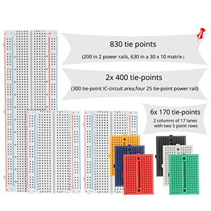 Solderless Prototype Breadboard | 1x830 tie in Point Breadboard 2x400 tie in Points Circuit Boards 6x170 tie Points Mini Modular breadboard Kit