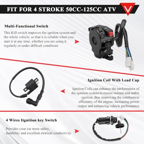 PRO BAT Full 4 Stroke Wiring Harness Kit CG 8-Coil Stator AC CDI - color: O Spark Plug & B Ignition Coil & B Rectifier