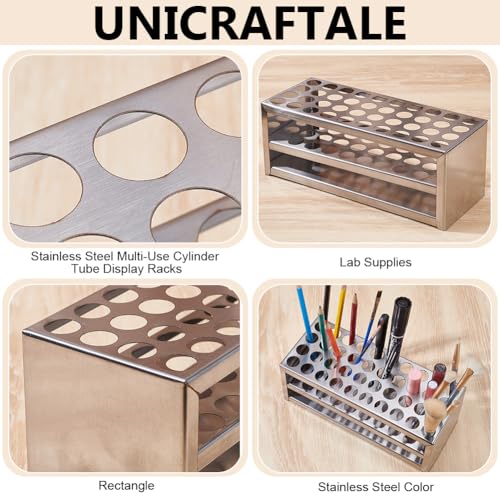 UNICRAFTALE 1 Set 304 Stainless Steel Multi-Use Cylinder Tube Display Racks Lab Supplies Round Holes Test Tube Holder Rectangle Test Tube Rack Hole 18mm for Classroom Lab 226x95x85.5mm - size: 22.6x9.5x8.5cm