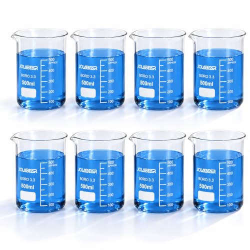 JOLABEAR 8-Pack 500 mL 3.3 Borosilicate Glass Lab Beakers, Griffin Low Form - size: 500ml 8pcs