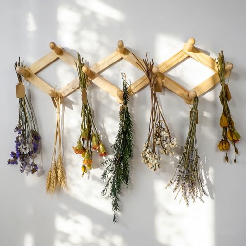 Rustic Adjustable Herb Drying Rack, Hanging Flower Dryer with Wall Hooks - color: Herb Drying Rack-Diamond Telescopic