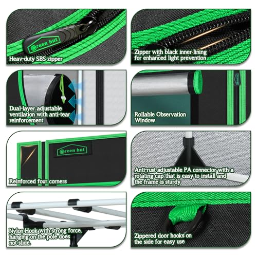 2x2 Green Hut Grow Tent 24"x24"x48" 600D Mylar Hydroponic Grow Tents - size: 24"x24"x48"