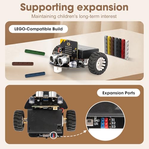 ACEBOTT Robotics for Kids Ages 8–12 12-16, Smart Robot Car Kit Compatible with BBC Micro:bit V2,STEM Toys Coding Robot Kit Compatible with LEGO,Gift for Kids and Teens(Included Micro:Bit) Controller - color: Blue-a