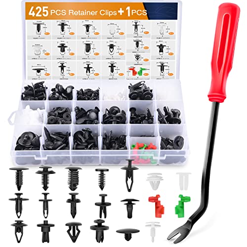 GOOACC Car Push Retainer Clips & Auto Fasteners Assortment Popular Sizes Nylon Bumper Fender Rivets, 425Pcs Clips + Remover - color: 425Pcs