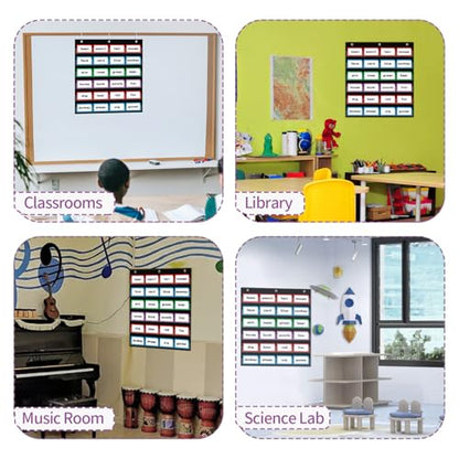 ANCOMEDO 20”W x 25”H Classroom Words Pocket Chart with 6 Clear Pockets, Black Standard Pocket Chart for Classroom and Home for Sentence Strips, Reusable Clear Pocket Hanging Words Chart (Black) - size: 20Wx25H