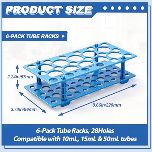 LemonRoad 6 Pack Test Tube Rack Laboratory Centrifuge Tube Holder Detachable Plastic Stand Storage Rack for 10ml, 15ml, 50ml(28 Well,Blue) - color: Blue, size: 28 Well