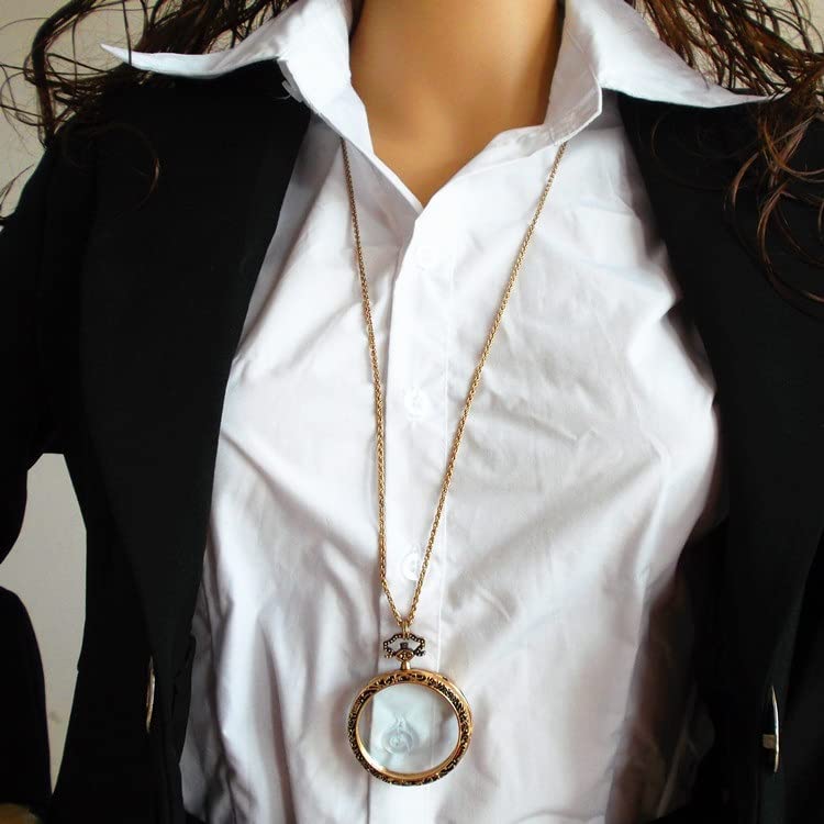 YYHSND 10X Magnifying Glass Necklace Magnifier Necklace Pendant Optical Magnifier with Chain Necklace for Library, Reading, Zooming and Jewelry (Color : Gold) - color: Gold