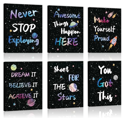 CHDITB Space Themed Canvas Wall Art, Galaxy Inspirational Quotes Decor, Outer Space Motivational Framed Poster, Astronaut Room Wall Art, Celestial Kids Bedroom Decoration, Cosmic Nursery Prints 8”X10”X6 - color: Outer Space 3, size: 12"L x 16"W