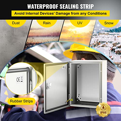 VEVOR Electrical Enclosure Box, 16'' ×12'' ×6'', Carbon Steel Hinged Junction Box, IP66 Waterproof & Dustproof, Outdoor Electrical Box, with Mounting Plate - size: 16 x 12 x 6