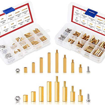 Hilitchi 240pcs M2 and M3 Brass Spacer Standoff Screw Nut Assortment Kit