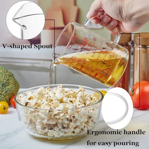 Ackers Mirror Scale Glass Measuring Cup-[Insulated handle | V-Shaped Spout]-Made of High Borosilicate Glass Measuring Cup for Kitchen or Restaurant, Easy to Read, 500 ML (16 Oz, 2 Cup) - size: 16OZ Mirror Graduated