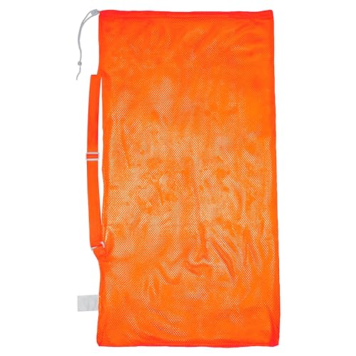 Champion Sports Mesh Equipment Bag – Heavy-Duty Nylon Drawstring Bag with Lock & ID Tag, Breathable Storage Sack for Balls, Swim Gear, Laundry & Toys, Multiple Sizes & Colors - color: Orange, size: 24" x 48" with Shoulder Strap