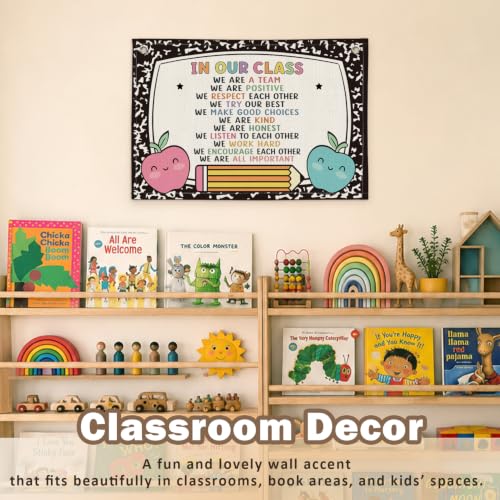 Classroom Golden Rule Poster Decor Canvas Wall Hanging Banner - color: 00-In Our Class - Apple Theme