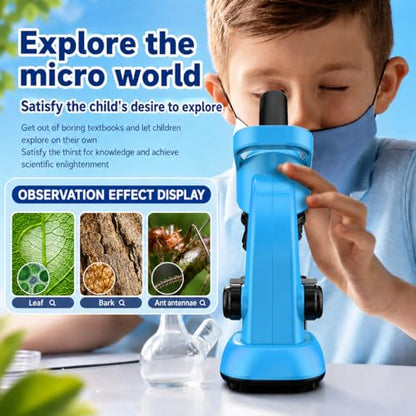 Kids Microscope,40-1600x Microscope Kit for Kids Beginners Children,STEM Kit,Prepared Slides,LED Light and Configured Various Operating Tools- Science Experiment Toy for Kids Ages 6-12