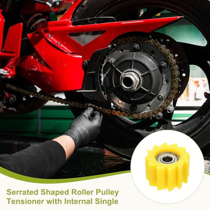 PATIKIL 8mm Serrated Shaped Roller Pulley Tensioner Chain Roller Yellow - color: Yellow