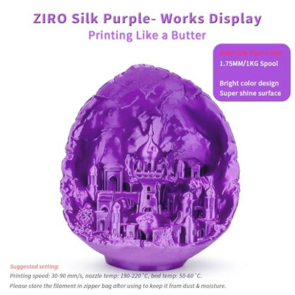 ZIRO Silk PLA Filament, Shiny 1.75mm 3D Printing Material, 1kg Purple - color: Silky-purple