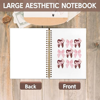 Dental Hygienist Gifts Notebook Journal, Dentist Gift Notebooks for Note Taking, Coquette Pink Bow Floral Dental Journal, Aesthetic Hardcover Spiral Notebook 5.5x8.3in - color: pink teeth
