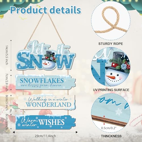 HLNIUC Christmas Winter Let It Snow Wood Sign Set of 4(11”x6”)Christmas Blue Snowman Hanging Plaque Happy Winter Wonderland Wooden Decorations Xmas Rustic Wood Framed Signs for Living Room Front Doors - color: Snow