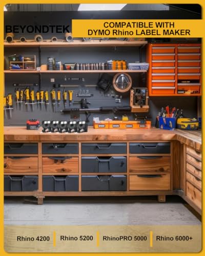 18444 Vinyl Label Tape Work with DYMO Rhino 4200 5200 Label Maker - color: Rhino Black on White