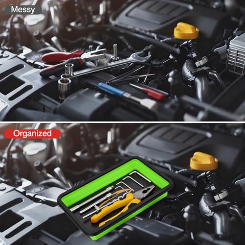 GOOACC 3 Sizes Collapsible Magnetic Parts Tray Set Green - color: Green