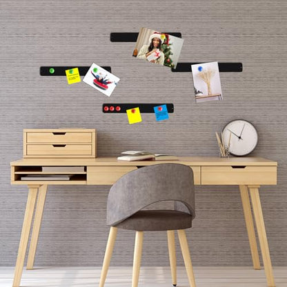 Outus 6 Pcs Magnetic Bulletin Board Strip 15" x 2" with 48 Magnets, Black - color: Black