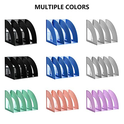 Marte Vanci Magazine File Holder Vertical PP Folder Book Desktop Organizer Plastic Storage Sturdy Vertical 4 Section Folder (Blue) - color: Blue 4 Section