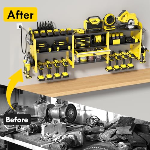 KSVO Large Power Tool Organizer Wall Mount with Locking Drawers, Yellow - color: Yellow