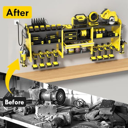 KSVO Large Power Tool Organizer Wall Mount with Locking Drawers, Yellow - color: Yellow