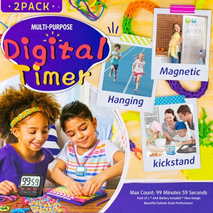 2 Pack Digital Timer for Kids Teacher Classroom Kitchen Office - color: Majestic Black