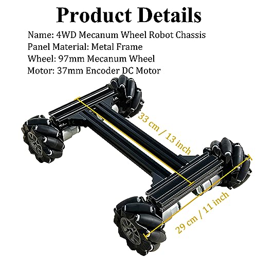 Premium 4WD Mecanum Wheel Robot Car Chassis Kit, Smart Remote Control Metal Chassis, DIY RC Robotic Moving Platform with DC Encoder Motor for Arduino, Raspberry Pie, Microbit, Education, Experiment