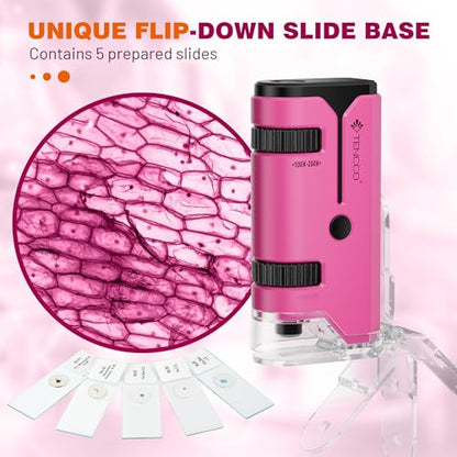100x-250x Pocket Microscope for Kids Adults, Protable Handheld Miniscope, Mini Microscope Kit for Kids Adults Home School Lab Biology Science Education, Pink - color: Pink