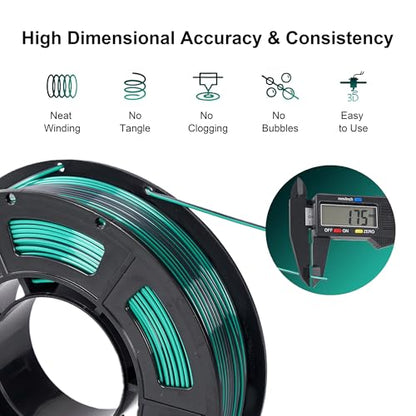Silk PLA 3D Printer Filament Bundle, 1.75mm Dual Color Filament - color: Silk Black Red+black Rose+black Blue+black Green