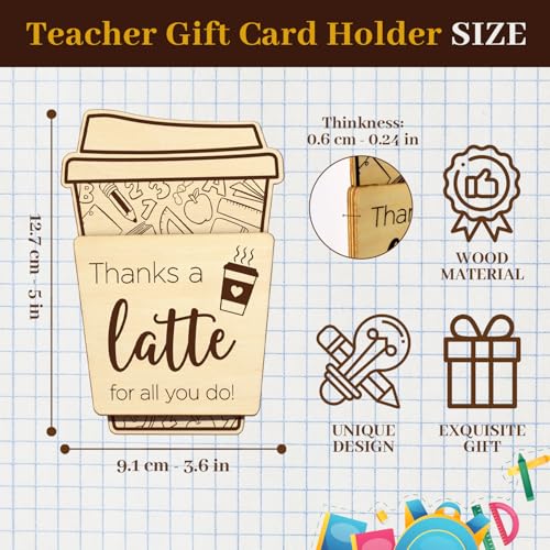 Thanks A Latte Gift Card Holder - Wooden Teacher Coffee Gift Card Holder - color: Latte