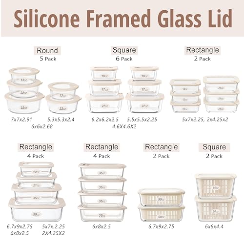 Urban Green Glass Food Storage Containers with Glass Lids, Microwave Safe Food Container Set, Airtight Meal Prep Containers, LeakProof, 100% Plastic Free, 6 Pack - color: ‎Ivory White -6p