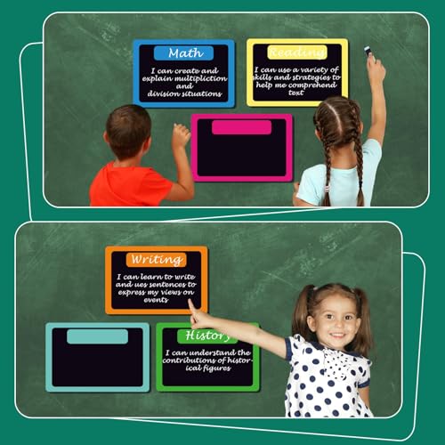 Inkspire 7 Pack Magnetic Write & Wipe Paper Organization Chart,Pen Dry Erase Objectives Labels Learning Magnets for Classroom Organization Teacher Student Teaching Supplies(Blackboard Theme) - style: Chalkboard Bright