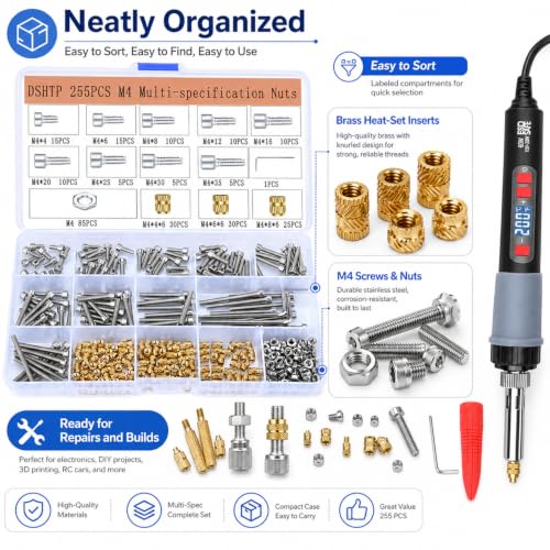 M4 Heat Set Insert Kit for 3D Printing, Threaded Inserts Inserts Screw Kit - size: M4