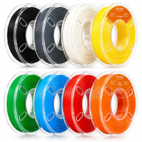 ERYONE PLA Filament Bundle, 8 Colors, 1.75mm ± 0.02mm Dimensional Accuracy, 8 × 250g Spools for FDM 3D Printers - color: 8 Colors: Black, White, Gray, Blue, Red, Green, Orange, Yellow (8*250g), size: 2KG