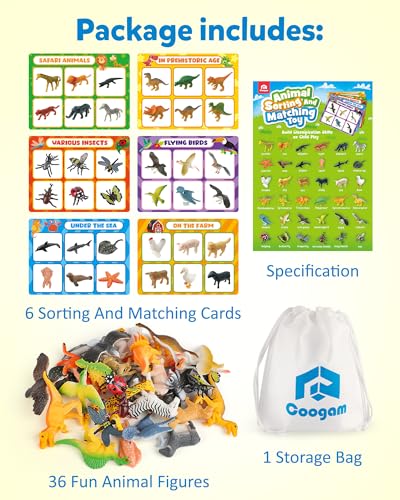 Coogam Sorting Toys for Kids, Animals Figures Dinosaurs Birds Insects Cognition Matching Game Playset, Fine Motor Learning Activities Educational Toy Gift for 3 4 5 Year Old Kid - style: Animal theme