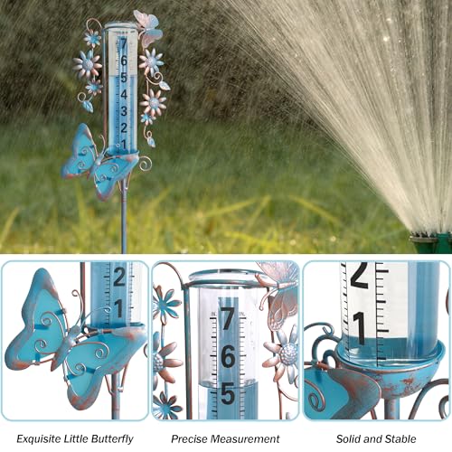 Freeze Proof Rain Gauge Outdoors Best Rated, Accurate & Easy to Read - color: Blue Copper Butterfly