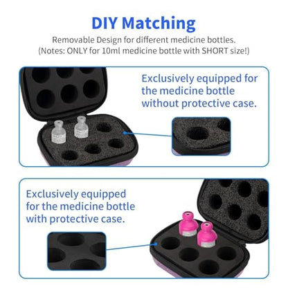 Mviioe Portable Insulin Peptide Vial Case Fits 10ml Short Bottles, Purple - color: Purple-6 Slots