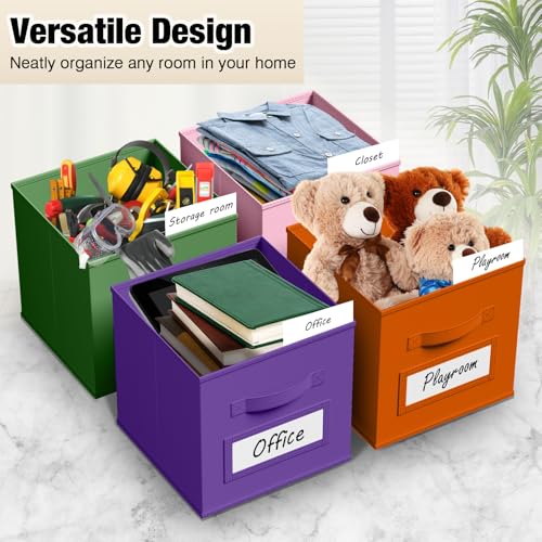 10 Pack Fabric Storage Cubes with Label 13" Collapsible Cube Bins, Candy - color: Candy, size: 13 Inch