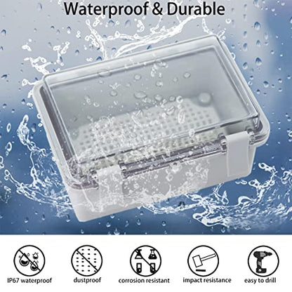 Junction Box, Hinged Clear Cover IP67 Waterproof ABS Project Box with 2 NPT 1/2" Cable Gland, Electrical Box Enclosure with Mounting Plate & Wall Bracket 5.9 x 3.9 x 2.8inch(150x100x70mm) - color: Transparent, size: 5.9"x3.9"x2.8"