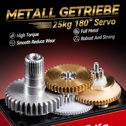 Miuzei 25KG Servo Motor High Torque Metal Gear for 1/10 1/8 RC Car 2 Pack