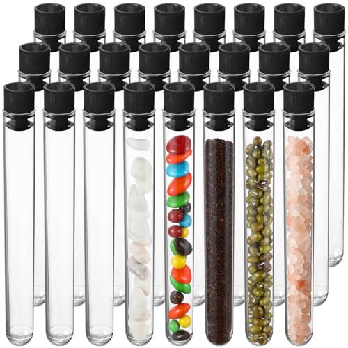 24 Pake 8 ml Clear Test Tubes with Caps 12x100mm Plastic Vials Test Tubes for Scientific Experiments Halloween Christmas Scientific Themed Birthday Party Supplies Candy Storage (Black) - color: Black