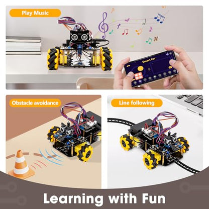 ACEBOTT Robotics for Kids Ages 8-12, Smart Robot Arm Car Kit with 5DOF, STEM Toys for Boys Compatible with Arduino & Scratch, App & Remote Control, STEM Gift for Boys, Girls and Adults